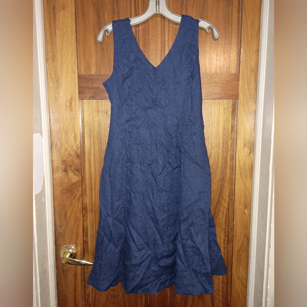 Lands' End Blue Sleeveless V-Neck Midi Dress